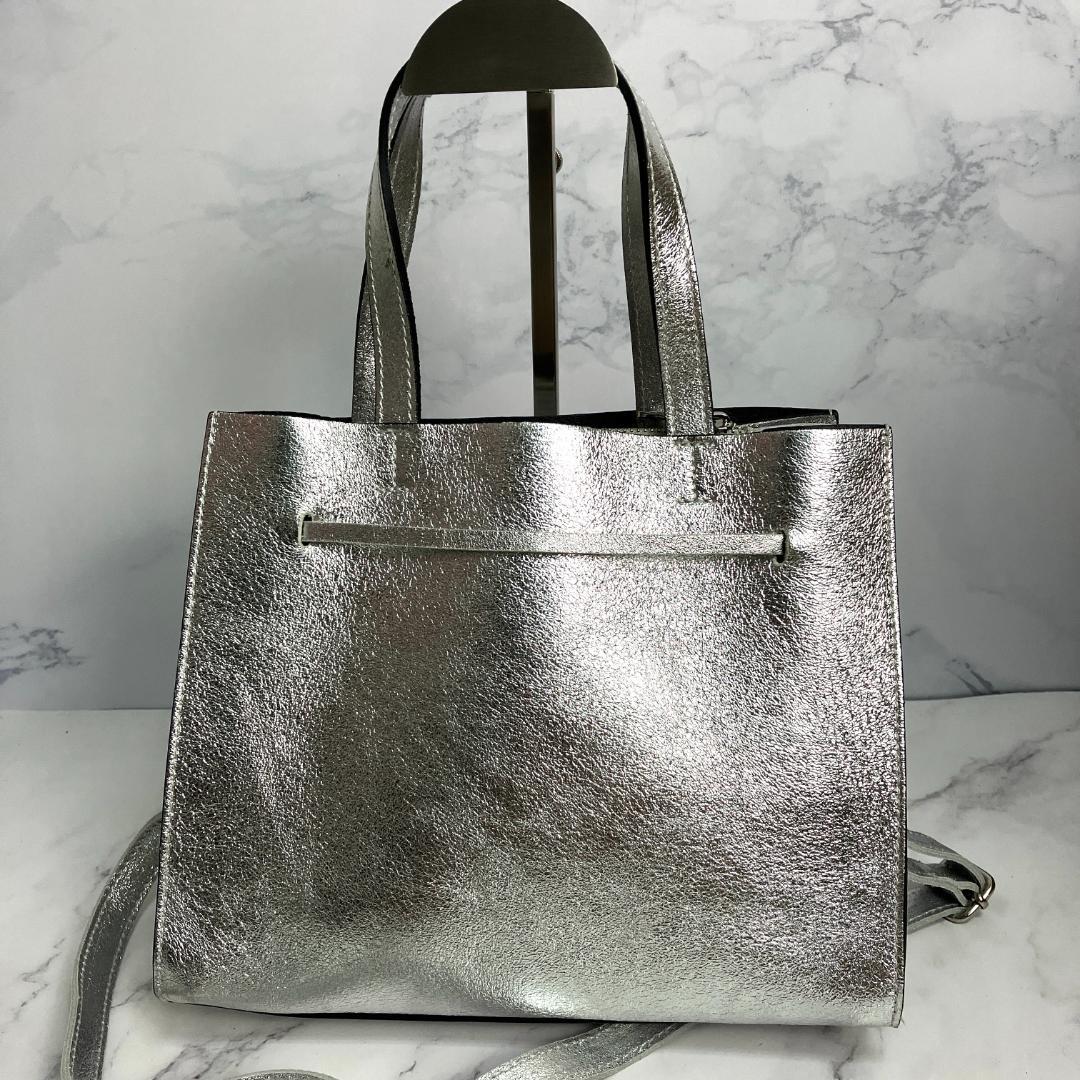B315【美品2way】ローラディマッジオ★ショルダーバッグハンドバッグシルバー
