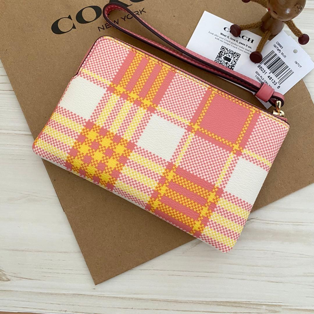★COACH コーチ ポーチ財布 コーナージップリストレット チェック ★COACH コーチ ポーチ財布 コーナージップリストレット チェック