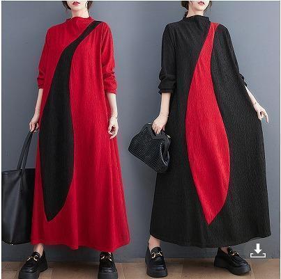 大きいサイズ レディース ワンピース　ロング　レッド　春 秋冬 新品 長袖
