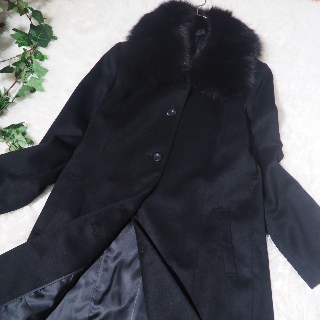 【カシミヤ100%】ロングコート チェスター M 112cm フォックス 黒 カシミヤ100%】ロングコート チェスター M 112cm フォックス 黒