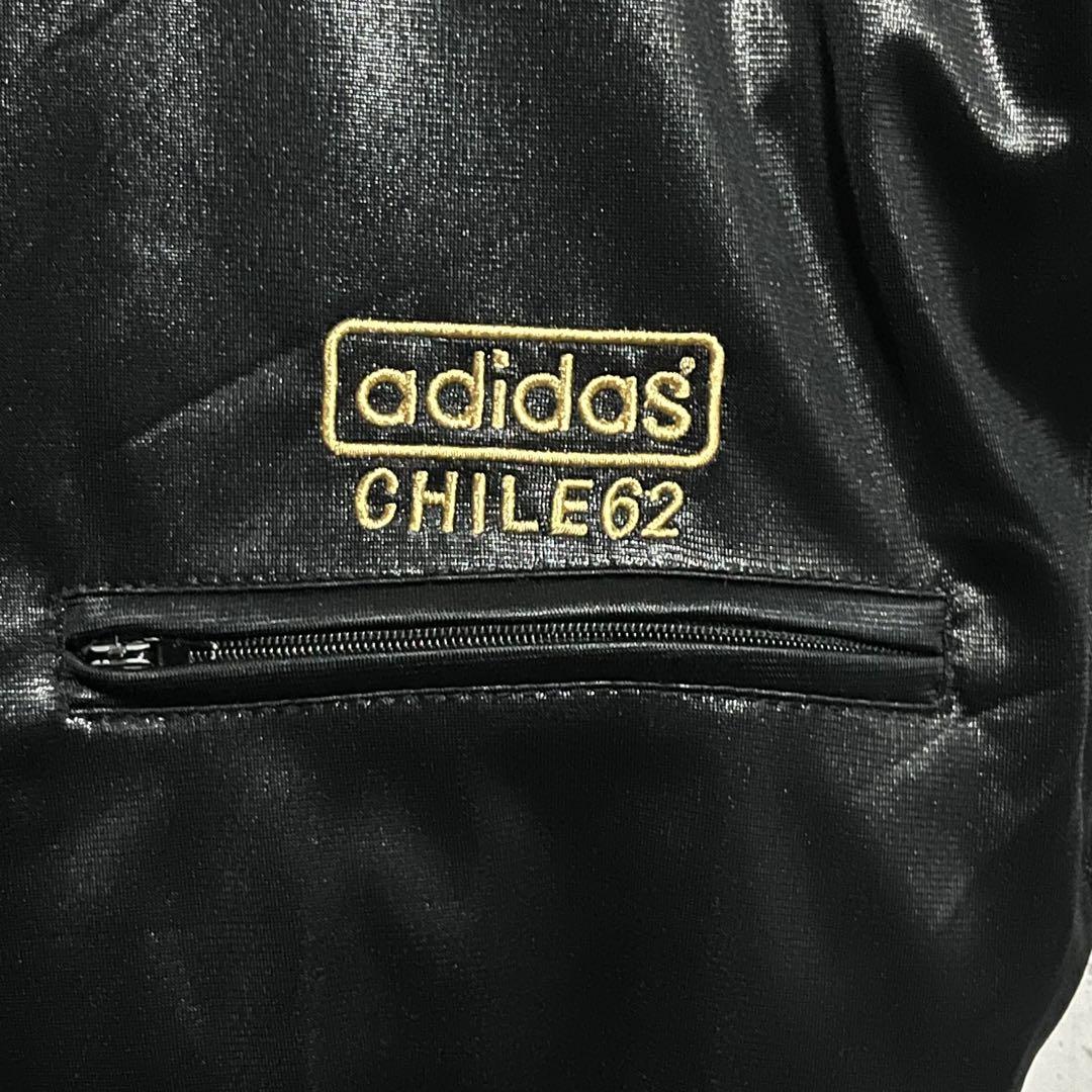 adidas 90s　トラックジャケット　CHILE62　万国旗タグ　M 黒　金