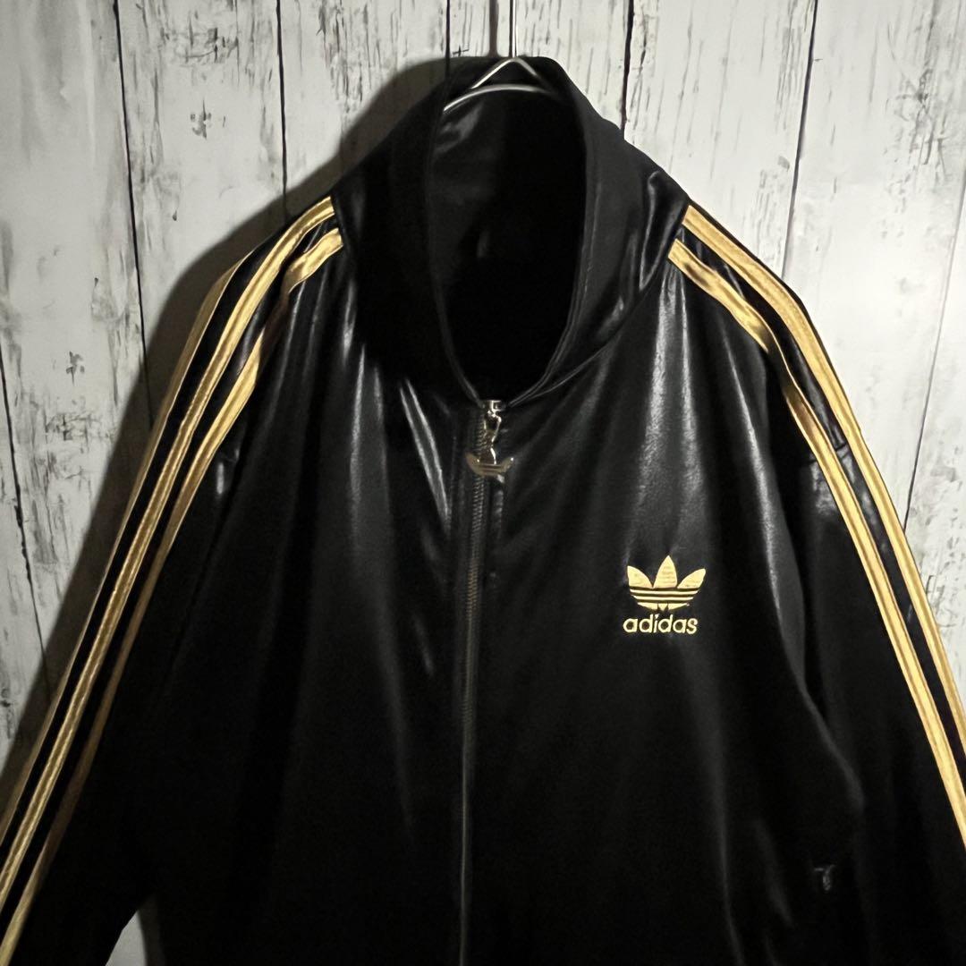 adidas 90s　トラックジャケット　CHILE62　万国旗タグ　M 黒　金