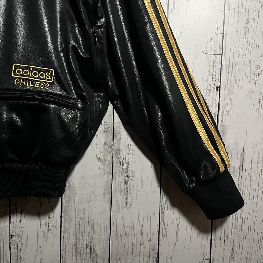 adidas 90s　トラックジャケット　CHILE62　万国旗タグ　M 黒　金