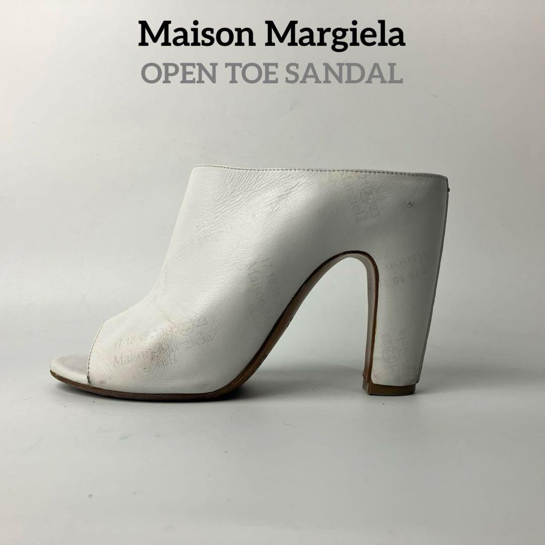【良品】Maison Margiela オープントゥ　サンダル　ロゴ　総柄　白