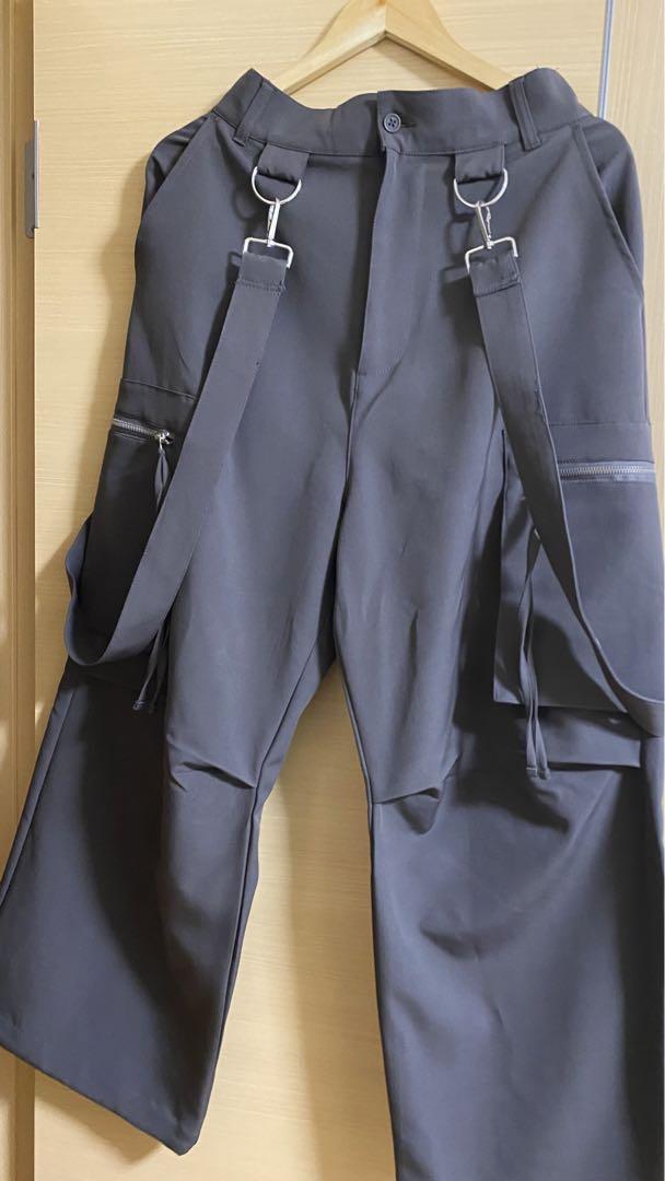 LILLルーズシルエットハイウエストサスペンダーZIPポケットデニムカーゴパンツ
