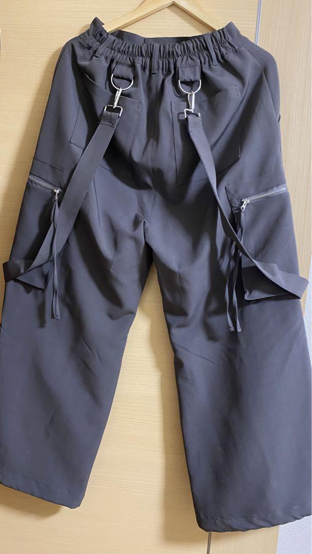 LILLルーズシルエットハイウエストサスペンダーZIPポケットデニムカーゴパンツ