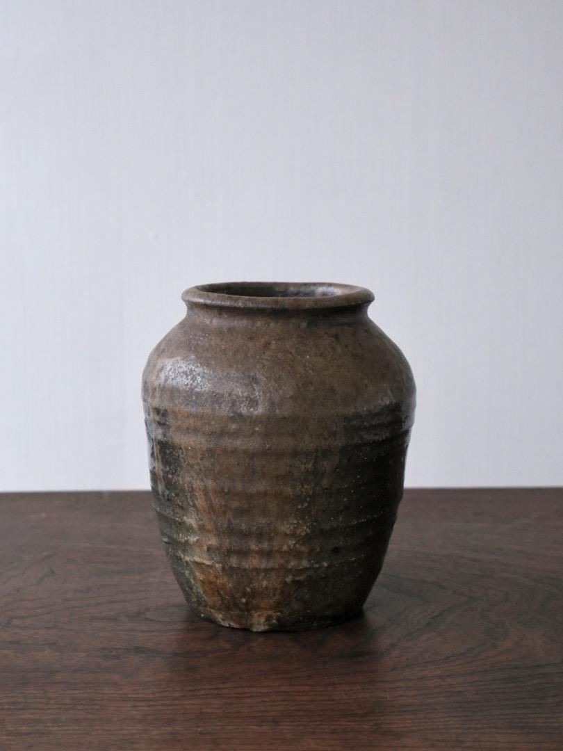 古備前 備前焼 波状文壺 華道具 花入 箱付 古道具 Q1430