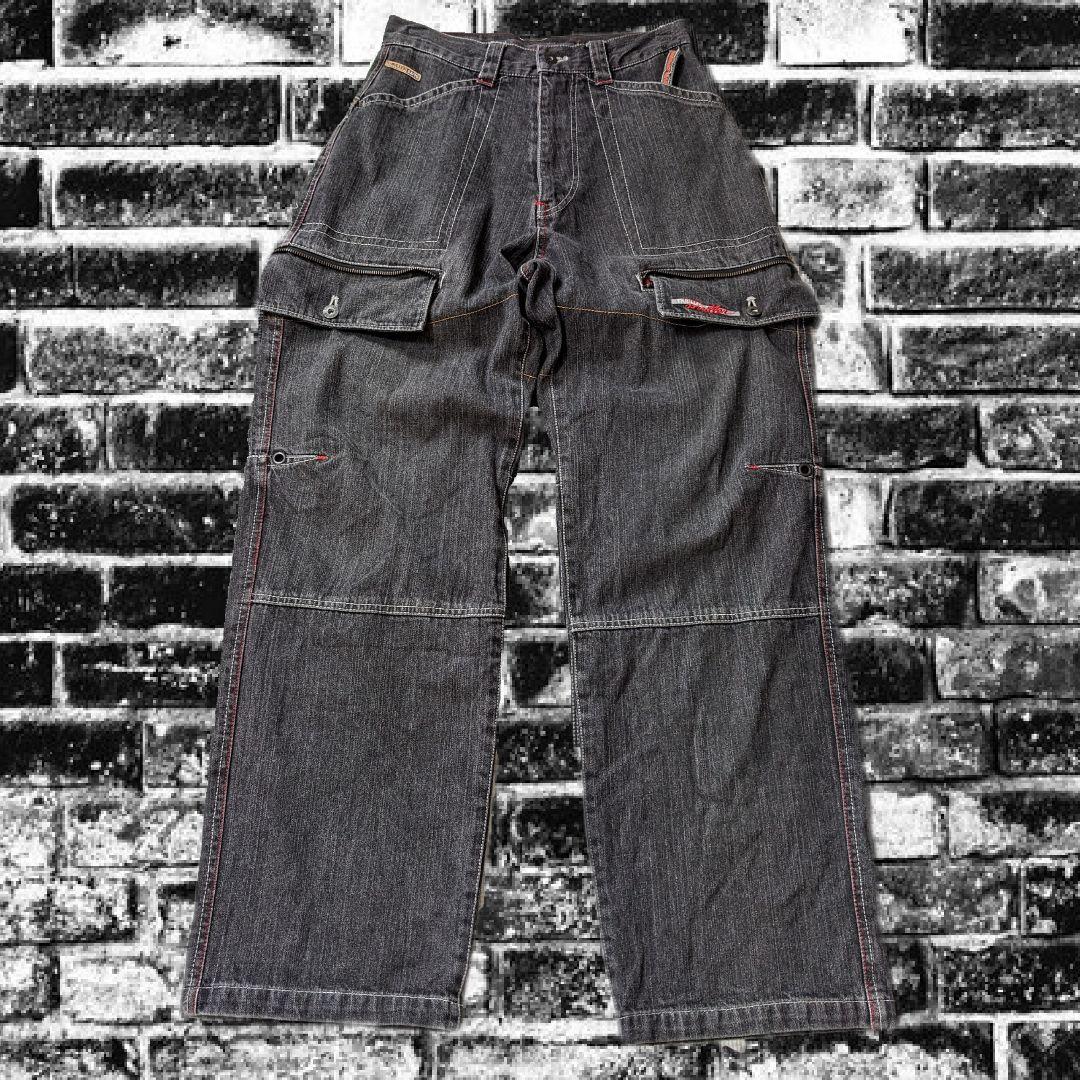 THRILLER DENIM ワイド バギー ギミック グレー カーゴパンツ