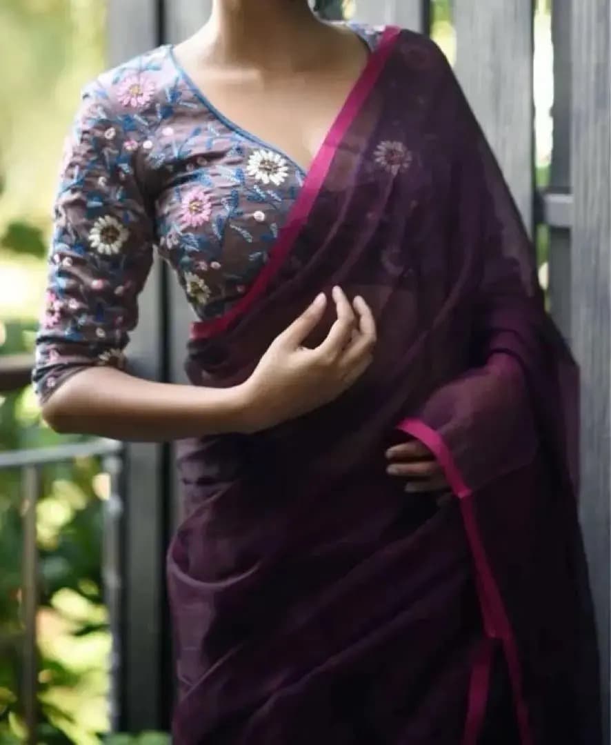 BL10新品 極美手刺繍 コットンサテン サリーブラウス XXL くすみ色