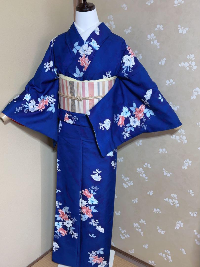 小紋 名古屋帯 セット 草花文様 横段文様 引箔 トールサイズ 着物