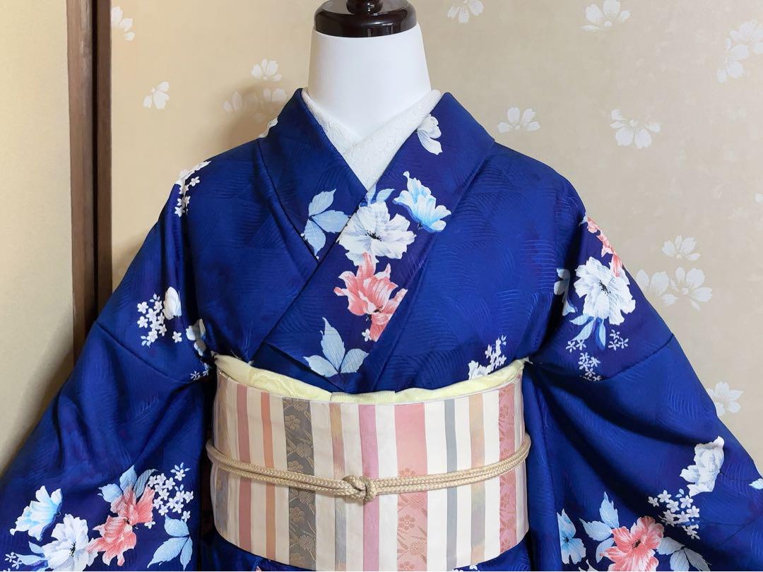 小紋 名古屋帯 セット 草花文様 横段文様 引箔 トールサイズ 着物