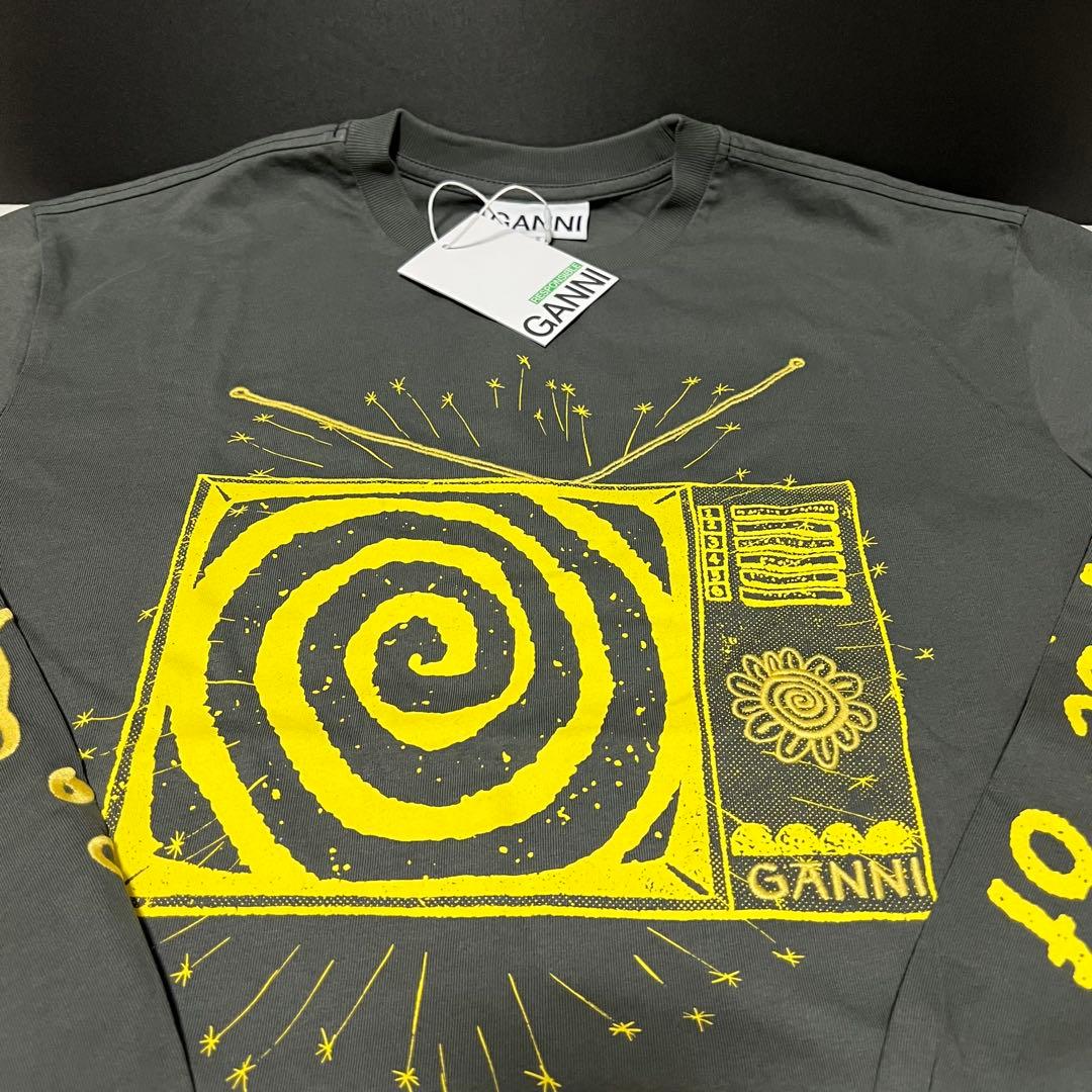新品 GANNI ガニー カットソー 長袖 コットン ロゴ クルーネック ロンT 新品 GANNI ガニー カットソー 長袖 コットン ロゴ クルーネック ロンT