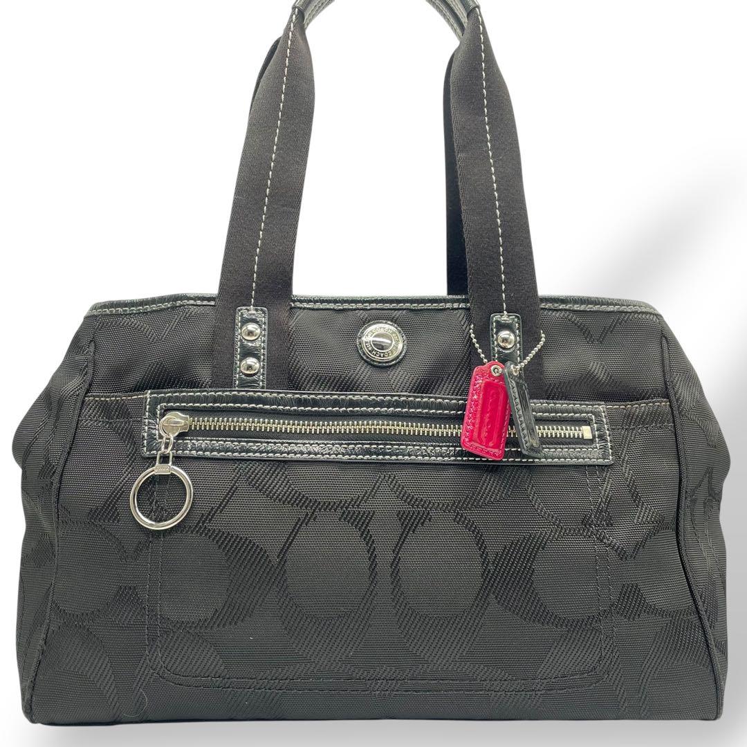 美品　COACH　トートバッグ　シグネチャー　キャンバス　A4収納 ブラック