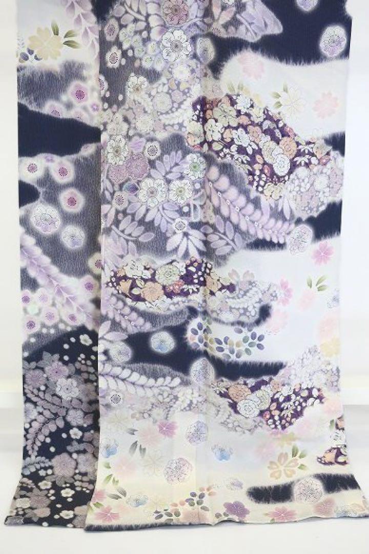 新品 単衣　訪問着 辻が花 紫 トールサイズ 身丈174.5cm 裄68.5cm