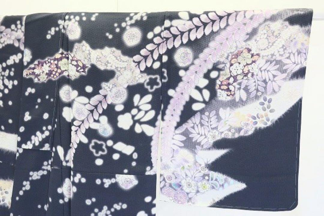 新品 単衣　訪問着 辻が花 紫 トールサイズ 身丈174.5cm 裄68.5cm