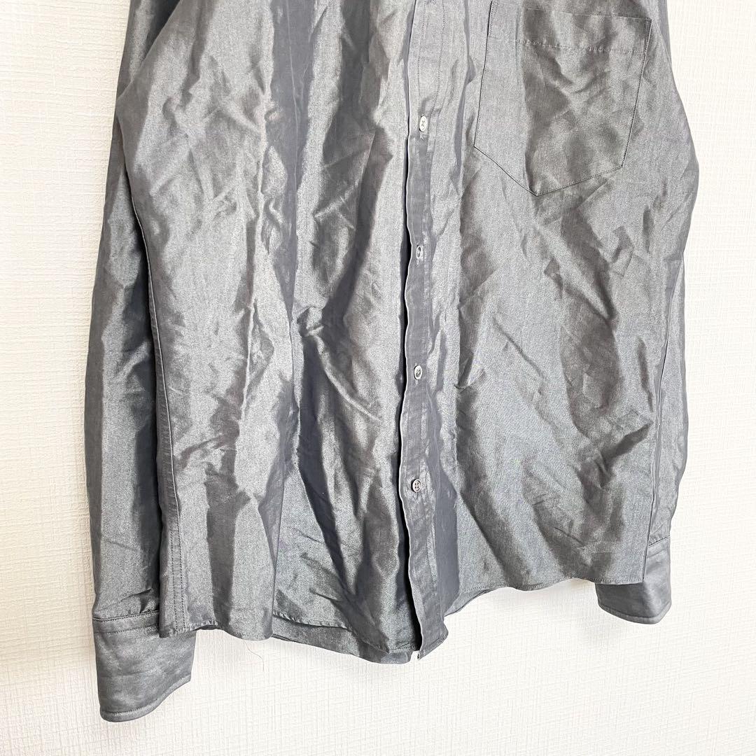 カルバンクライン 長袖 シャツ【L】グレー シルバー 光沢感 ポリエステル