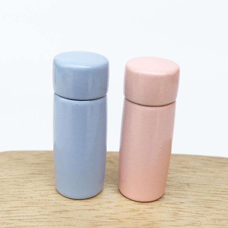 陶器製茶筒 青 ピンク 2個セット