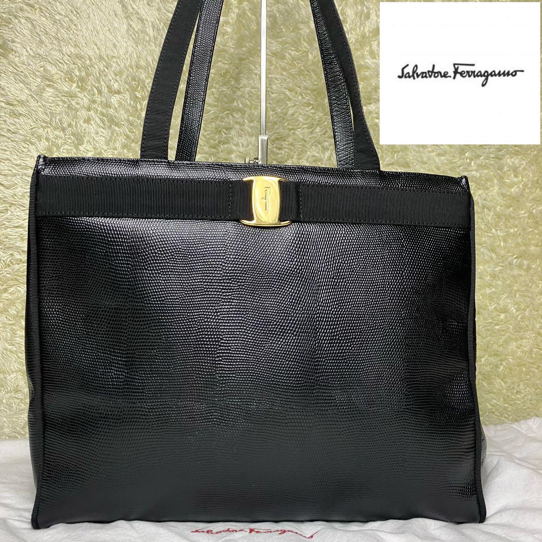 Salvatore Ferragamo  トートバッグ　ヴァラ　リザード　A4可