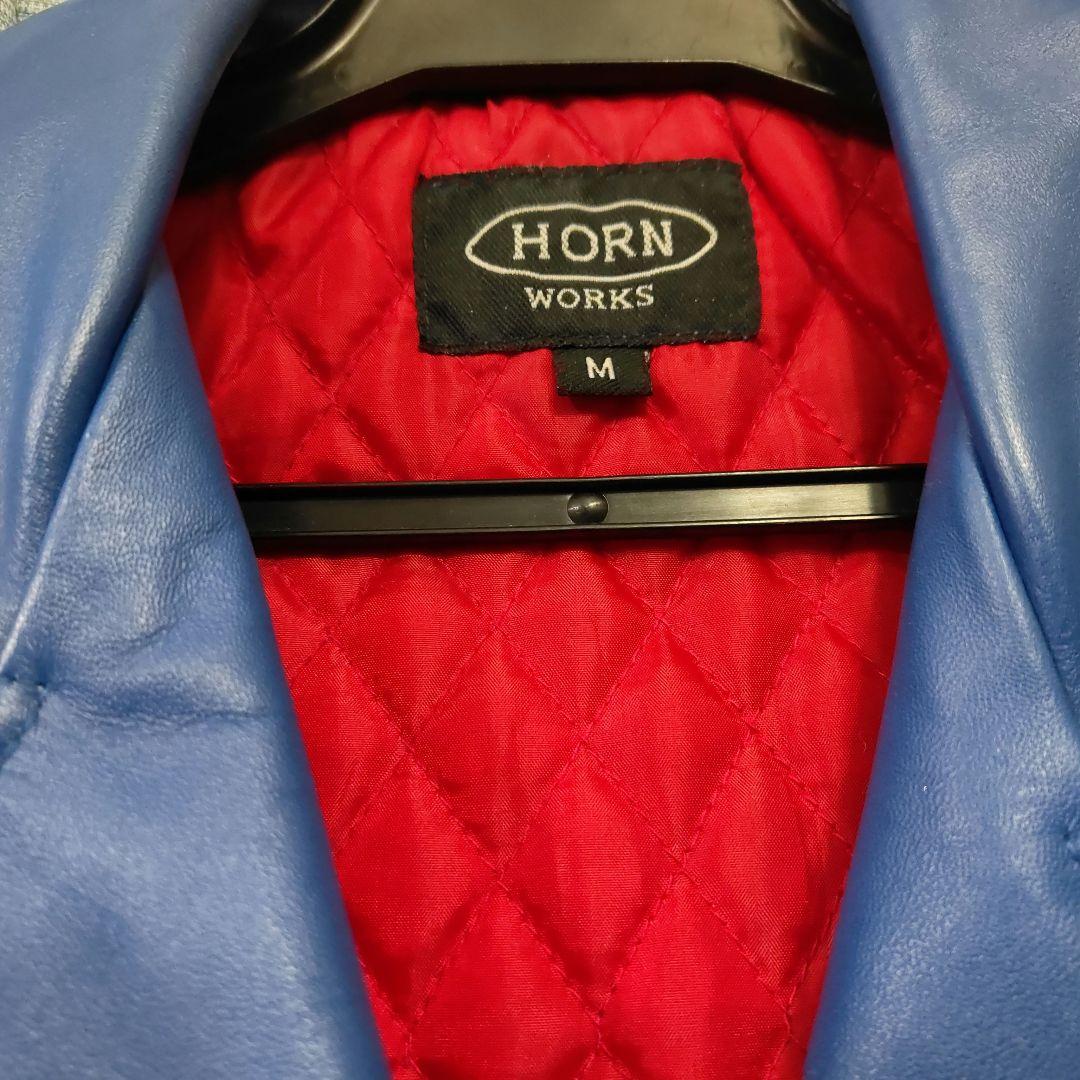HORN WORKS 青 レザー ライダースジャケット M