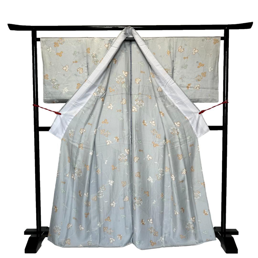 着物 単衣 正絹 小紋 夏用 カジュアル 地紋 唐花 綺麗 中古 L寸
