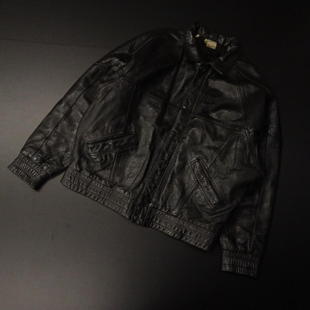 90s 希少 NIKE ナイキ レザージャケット ボンバー 刺繍ロゴ ブラック