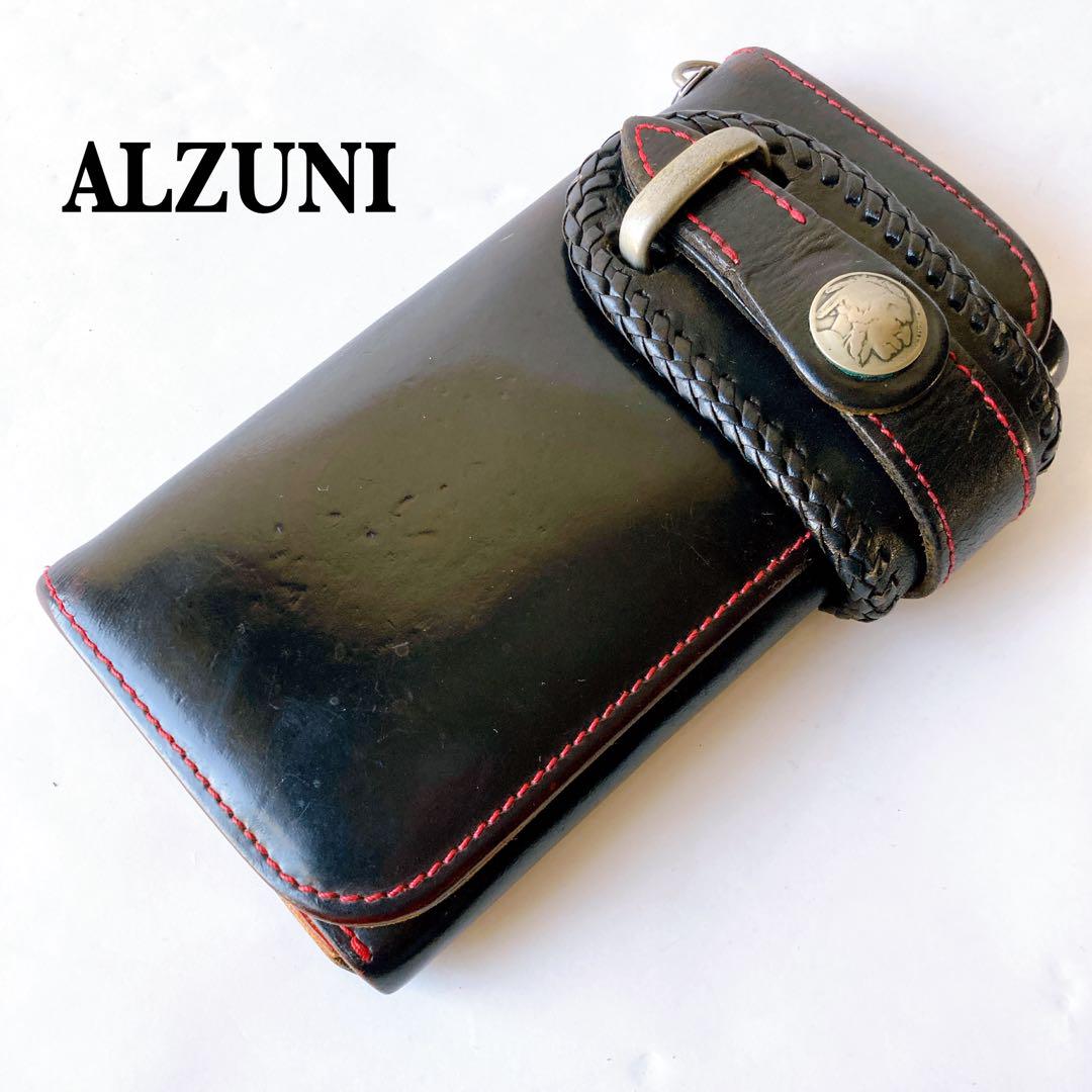 ALZUNI アルズニ 長財布 バックル コンチョ 本革 黒 赤 - メルカリ