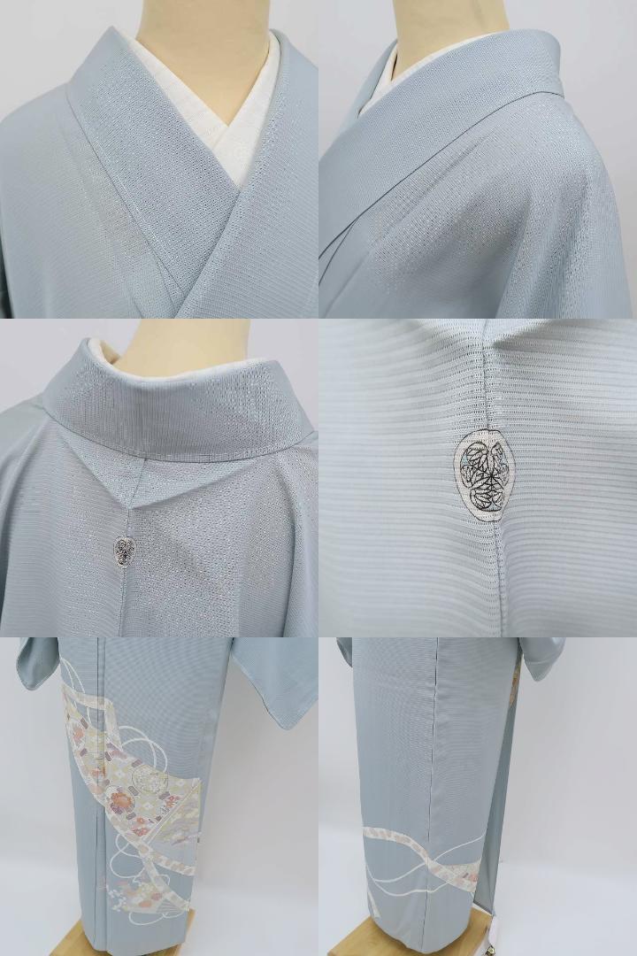 新品 銀駒刺繍 夏着物 正絹 絽“夏空に牡丹や鴛鴦が歌う花扇”色留袖 F-81