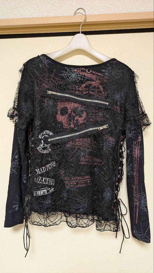 MAD PUNKS 蜘蛛の巣柄レーススカルロンT MAD Girl レディース MAD PUNKS 蜘蛛の巣柄レーススカルロンT MAD Girl レディース
