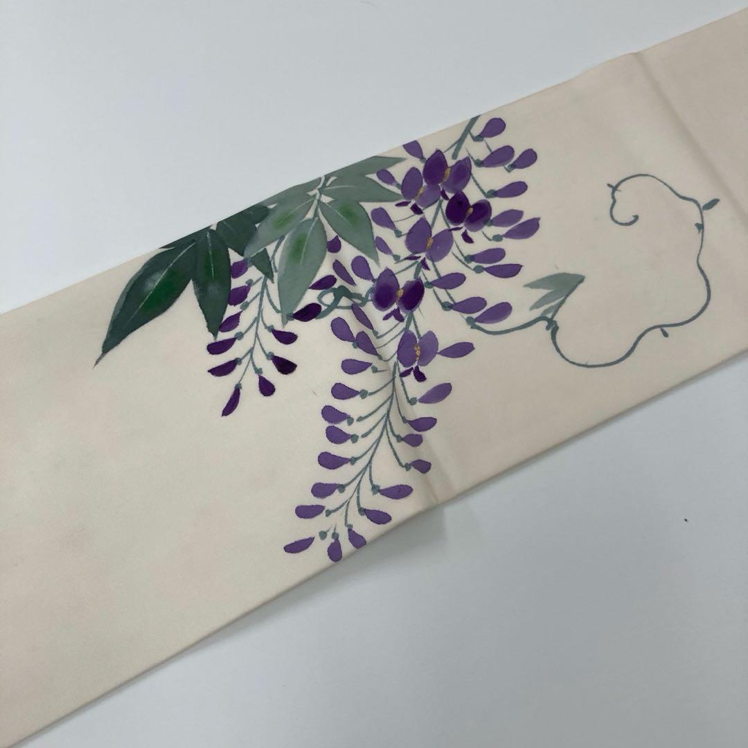 名古屋帯 塩瀬 長尺 藤の花 染め 素敵なデザイン 九寸 正絹 AO-4708