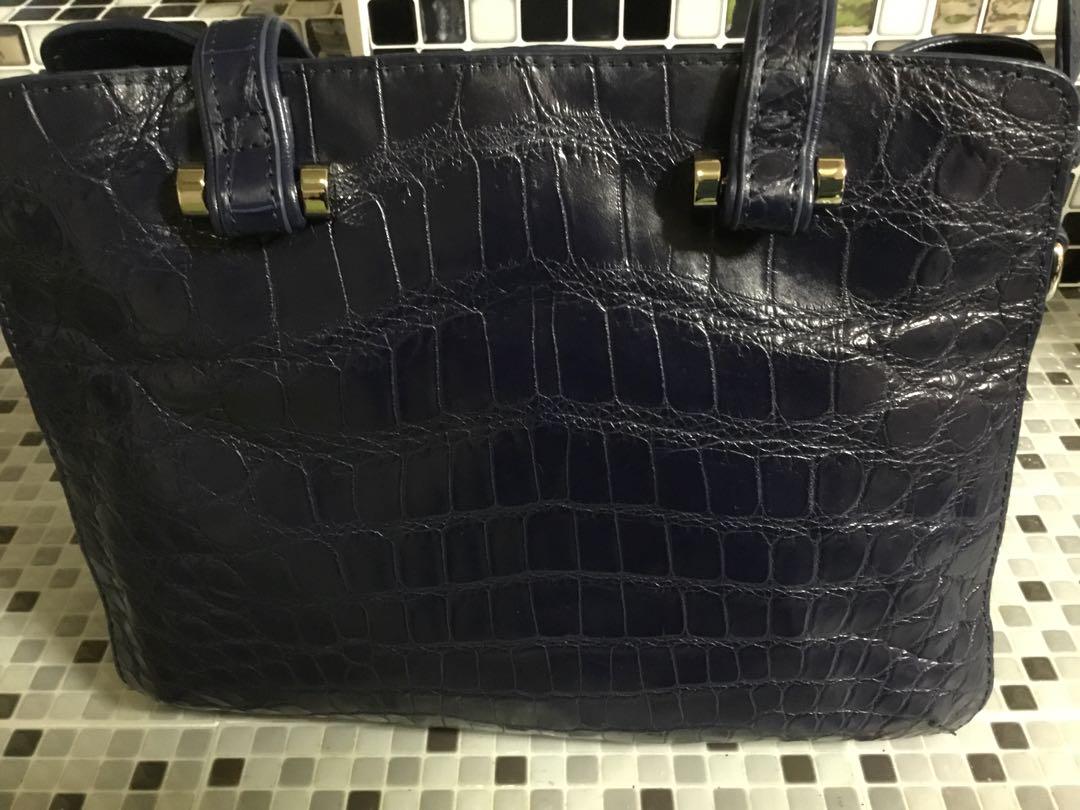 クロコダイルハンドバッグ　ネイビー　美品