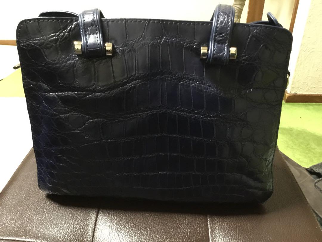 クロコダイルハンドバッグ　ネイビー　美品