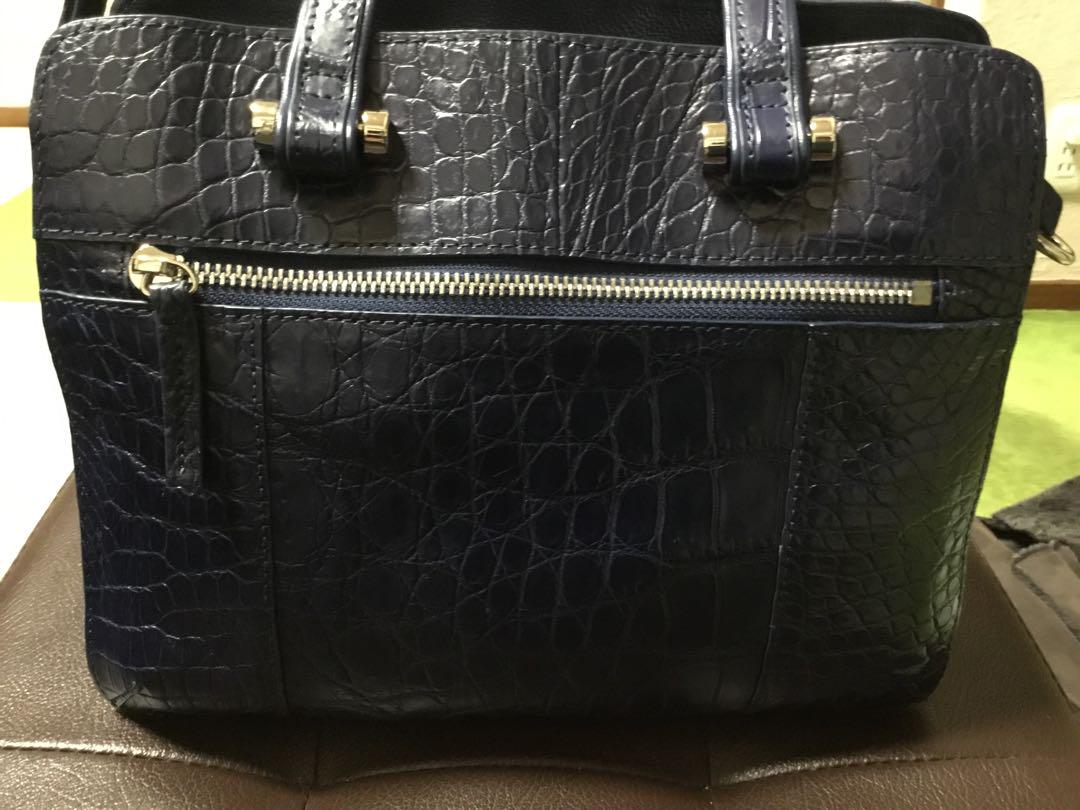 クロコダイルハンドバッグ　ネイビー　美品