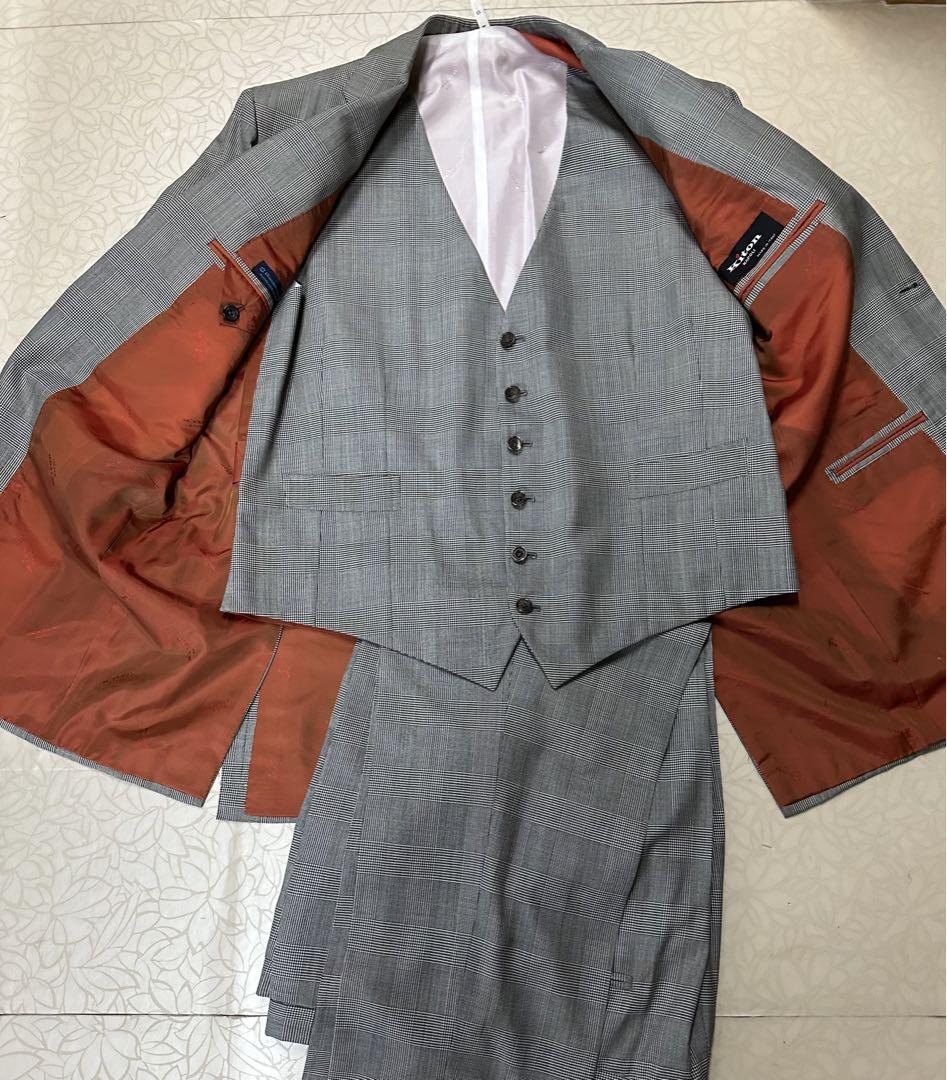 Kiton グレンチェック柄スリーピーススーツ