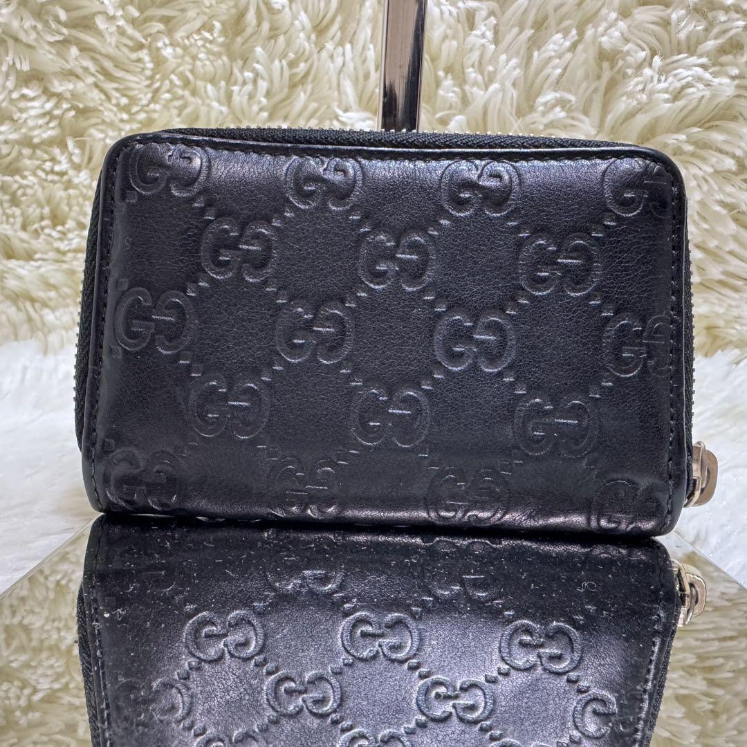 GUCCI シマ コインケース レザー GG柄 ブラック ラウンド GUCCI シマ コインケース レザー GG柄 ブラック ラウンド