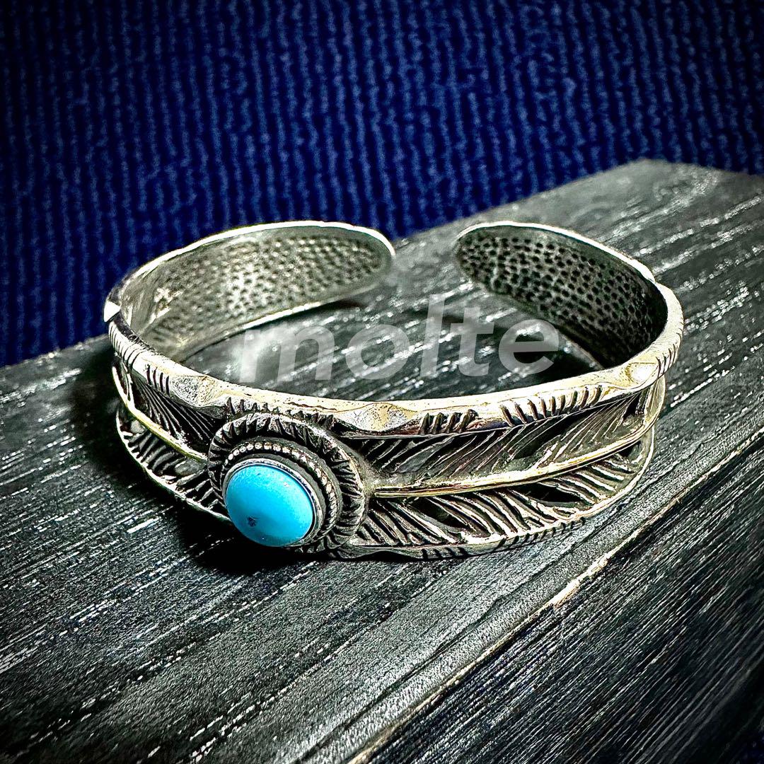 定番の中古商品 ターコイズ スターリング バングル フェザー ブレスレット アクセサリー