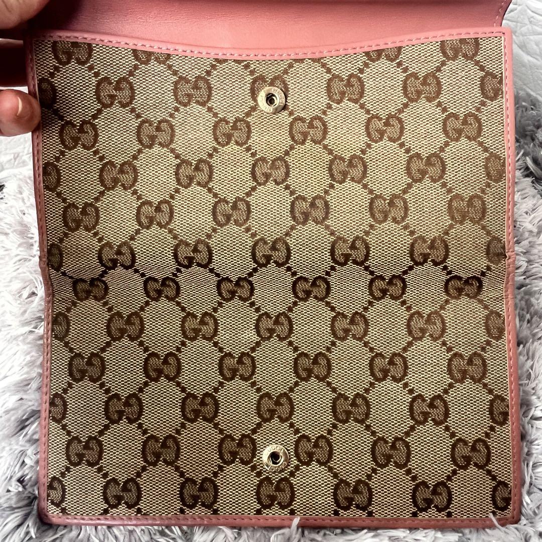 美品✨GUCCI 長財布　Wホック GGキャンバス ラブリーハート　ピンク