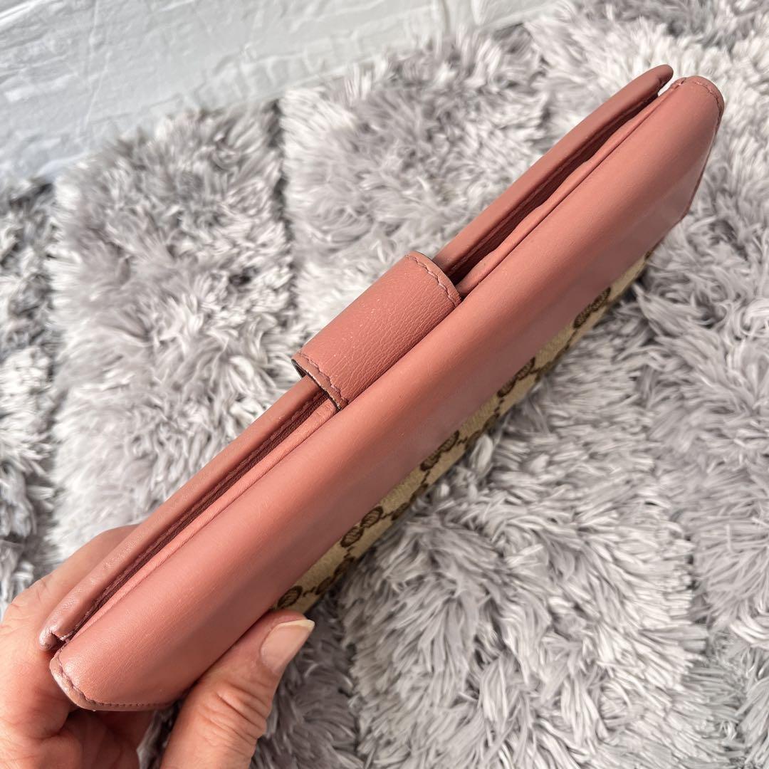 美品✨GUCCI 長財布　Wホック GGキャンバス ラブリーハート　ピンク