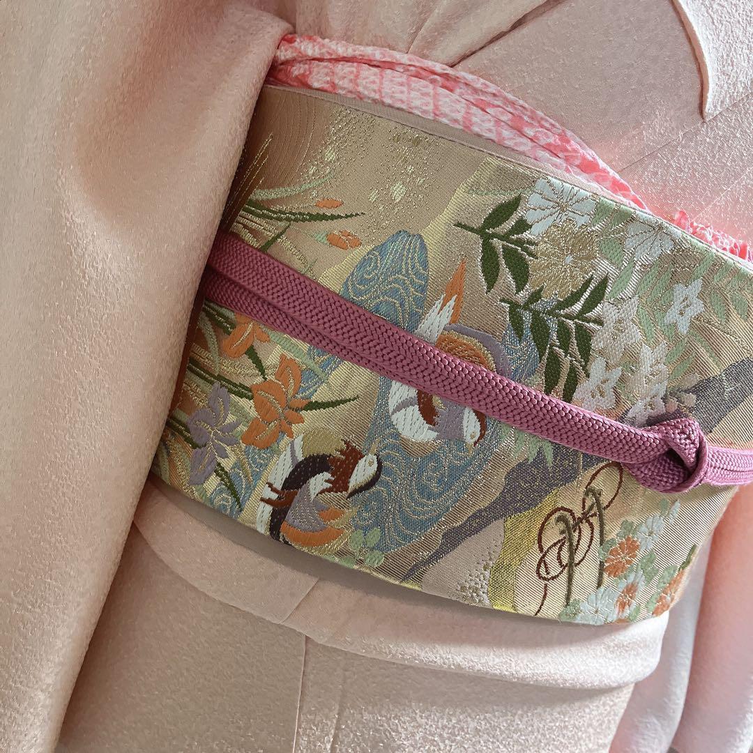 sale！ 訪問着 フルセット 正絹 付け下げ 汕頭刺繍 ピンク 着物