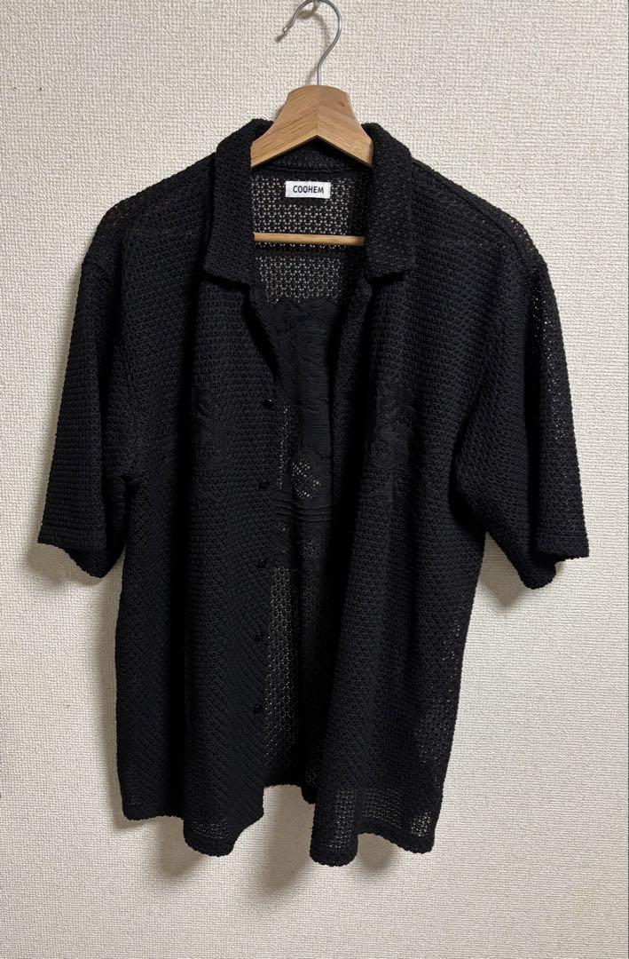 COOHEM ブラック レースニット　アロハシャツ　サイズL