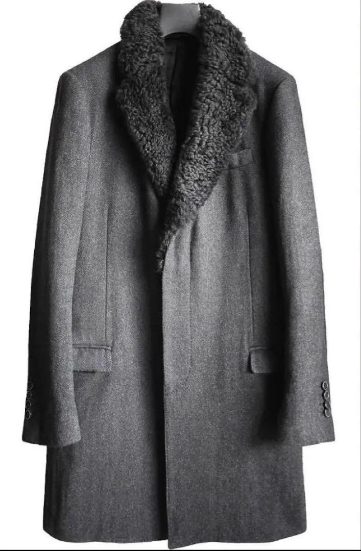 DOLCE & GABBANA タークグレー ファー襟チェスターコート DOLCE & GABBANA タークグレー ファー襟チェスターコート