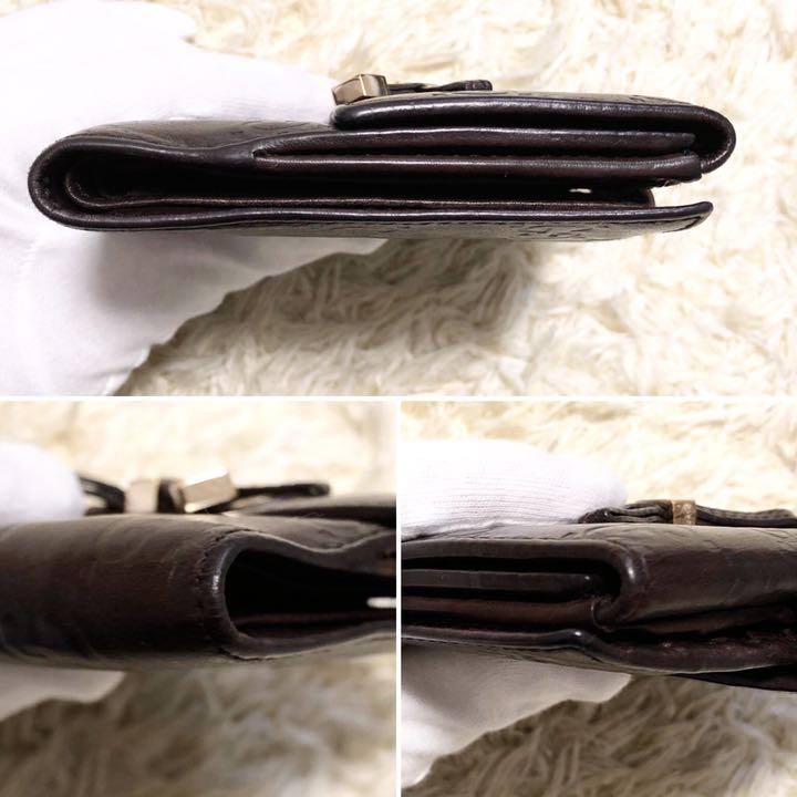 大得価豊富な 良品 リボン レザー ゴールドロゴ 茶色 ARpd9-m46732923126 グッチ 折り財布 シマ プリンシー 国産正規店