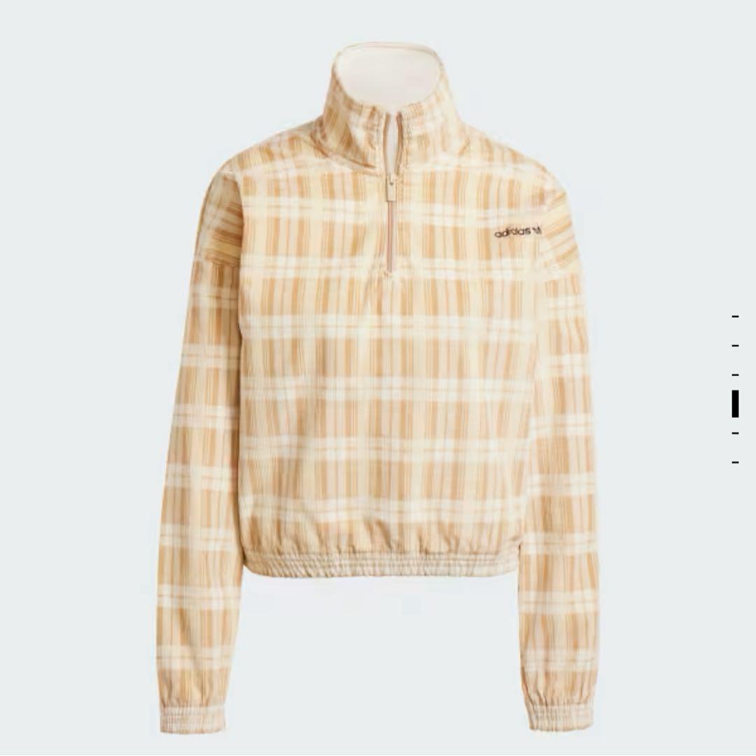adidas ベージュ チェック柄 コーデュロイタータン ハーフジップ