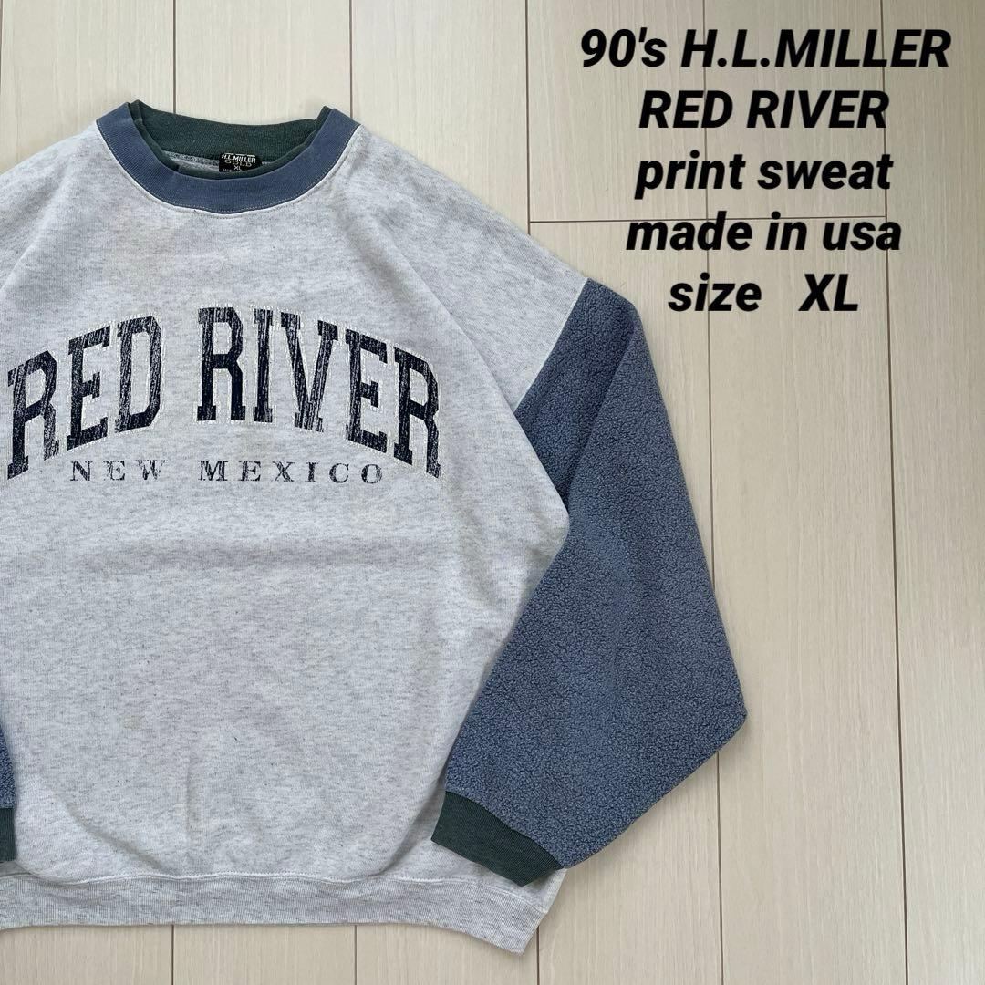 90's H.L.MILLER RED RIVER print sweat 古着