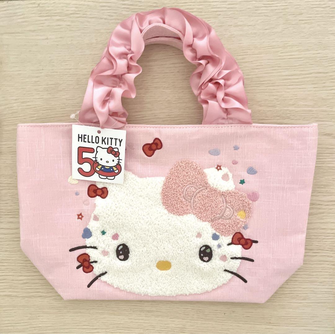 食品・日用品 半額ストア キティ 新品タグ付き＊ 50周年 レディース サガラ刺繍トートバッグ♡ バッグ