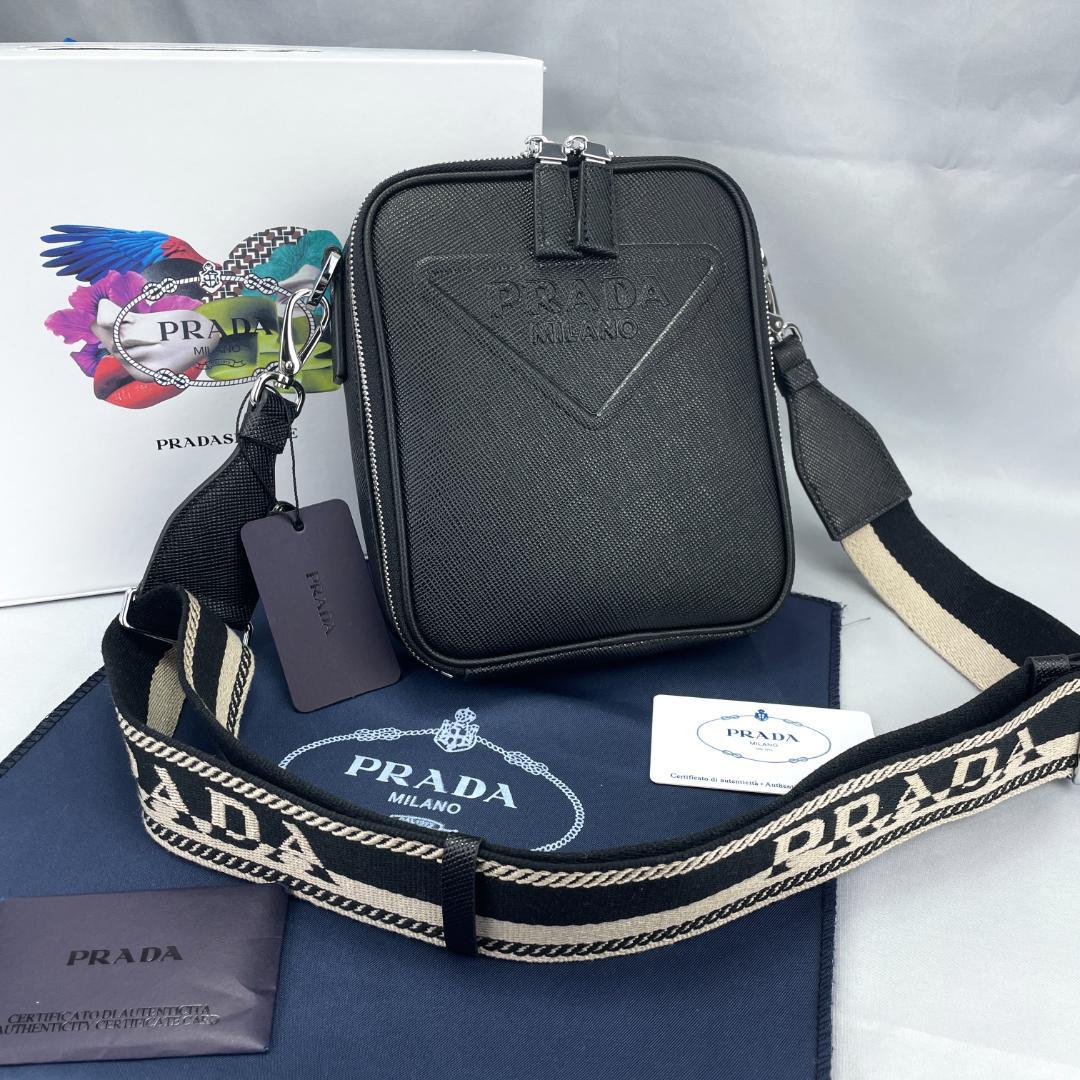 美品 PRADA プラダ 三角ロゴ レザー ショルダーバッグ