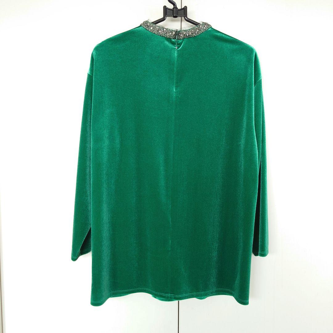 【新品】 LANVIN ランバンコレクション ビジューネックベロアカットソー 緑