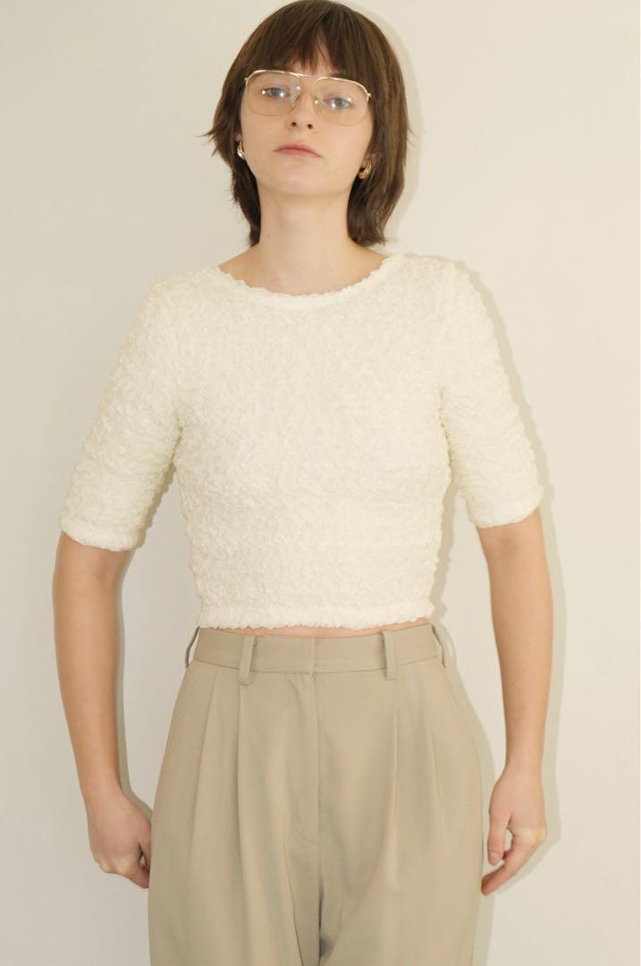 W FACE SHIRRING CROPPED TOPS
