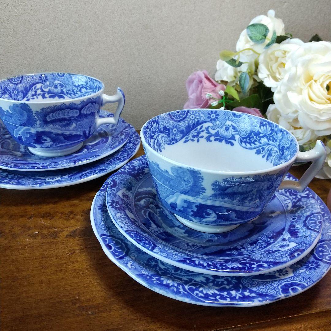 スポード ブルーイタリアン ティートリオ2客 1930年代アンティーク