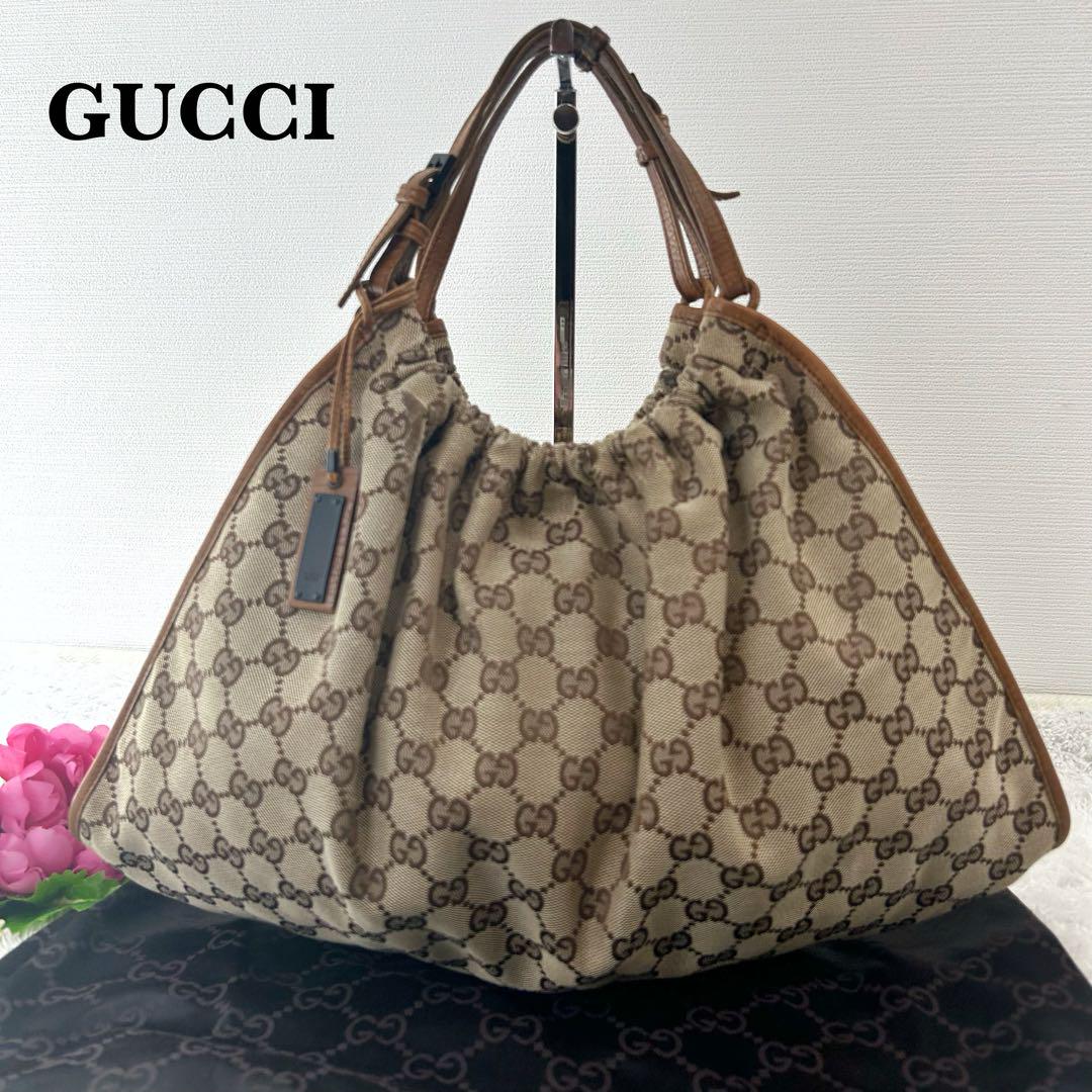 GUCCI グッチ　ハンドバッグ　トートバッグ　GG柄　キャンバス　ブラウン