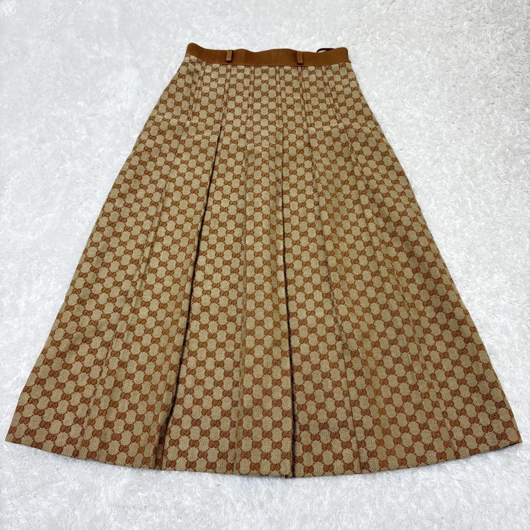 【NEW限定品】 GG グッチ 極美品✨ ✨完売品 キャンバス プリーツ リネン スカート